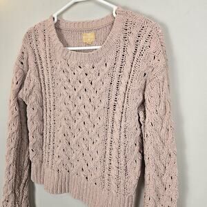Aero Hygge Pullover Sweater Chunky Knit Long Sleeve Rose Pink XS Lagenlook Boho
